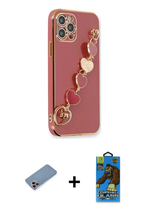 ieg™ iPhone 12 Pro Max Kılıf Nova Işık Prime - Siyah 18D Cam Ekran Koruyucu + Pembe Shine Kamera Len
