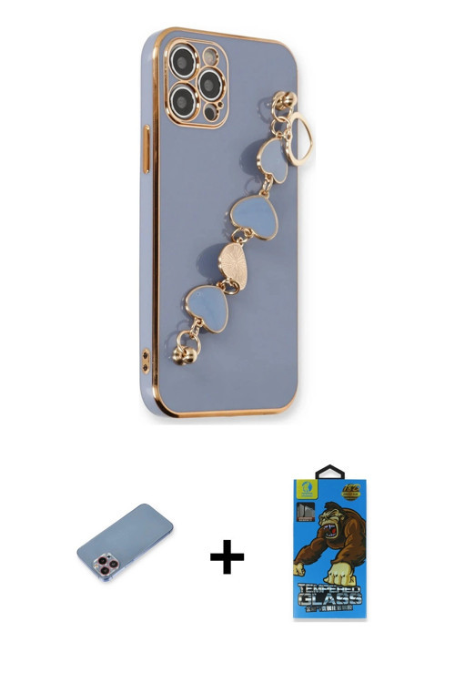 ieg™ iPhone 12 Pro Max Kılıf Nova Işık Prime - Siyah 18D Cam Ekran Koruyucu + Pembe Shine Kamera Len