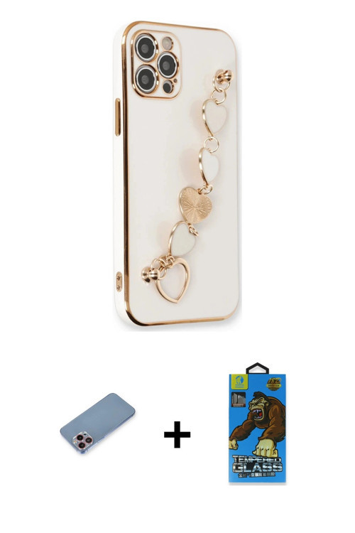 ieg™ iPhone 12 Pro Max Kılıf Nova Işık Prime - Siyah 18D Cam Ekran Koruyucu + Pembe Shine Kamera Len