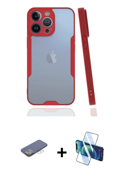 ieg™ iPhone 13 Pro Kılıf Atlas Asil Serisi - Siyah 3D Antistatik Seramik Nano Ekran Koruyucu + Mavi
