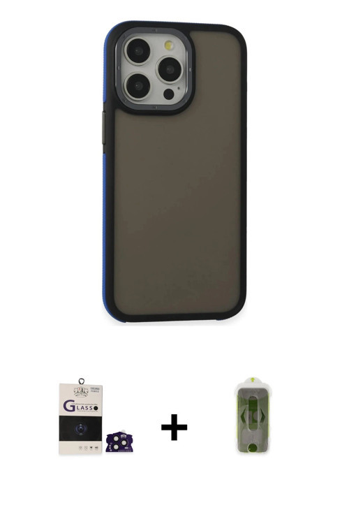 ieg™ iPhone 14 Pro Max Kılıf Eksen Işık - Siyah Joko Magic 5D Hayalet Cam + Derin Mor Bilvis Titan K