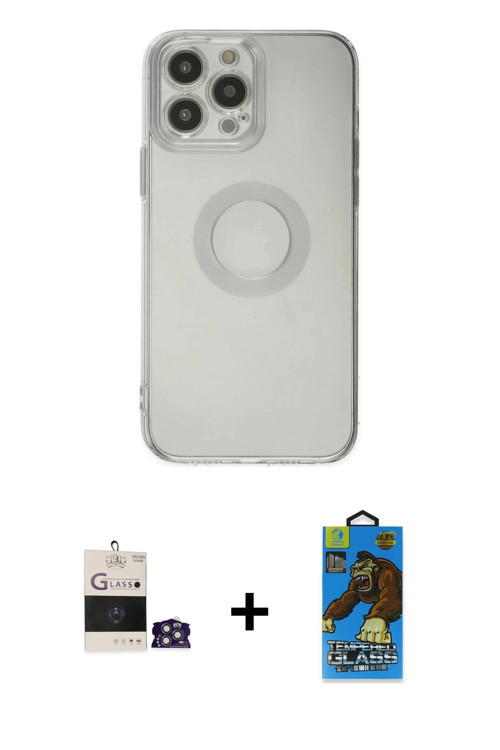 ieg™ iPhone 14 Pro Max Kılıf Kutup Klasik - Siyah 18D Cam Ekran Koruyucu + Gümüş Bilvis Titan Kamera