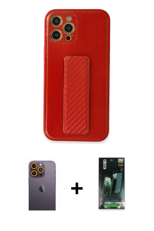 ieg™ iPhone 12 Pro Kılıf Yörünge Yansıma - Şeffaf 360 Full Body Arka Koruyucu + Sarı Neon Fosforlu K