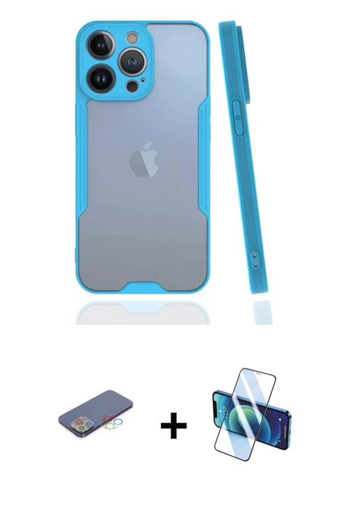 ieg™ iPhone 13 Pro Kılıf Atlas Asil Serisi - Siyah 3D Antistatik Seramik Nano Ekran Koruyucu + Mavi