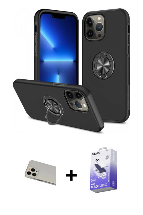 ieg™ iPhone 13 Pro Max Kılıf Odak Form Prime - Siyah Bilvis 5in1 5D Magic Hayalet Cam Ekran Koruyucu