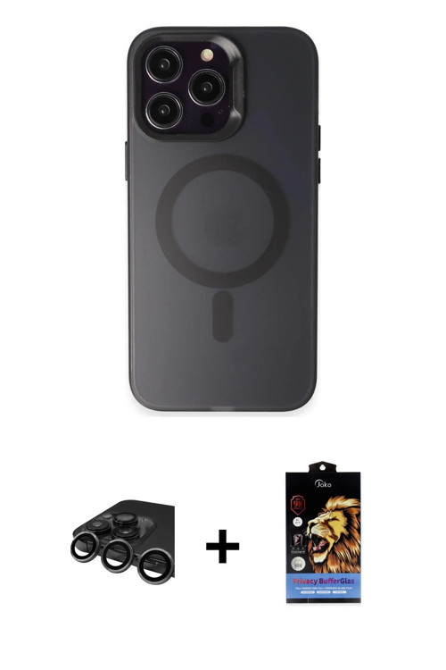 ieg™ iPhone 15 Pro Kılıf Kozmos Çizgi Prime - Siyah Buffer Hayalet Cam Ekran Koruyucu + Titanyum Gri