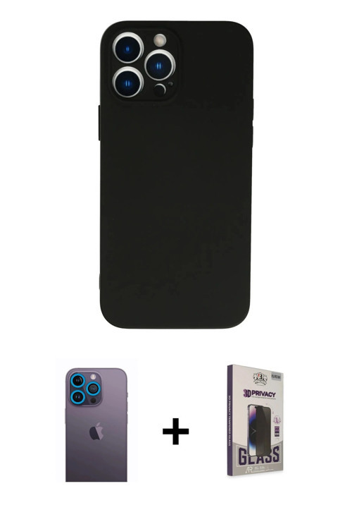 ieg™ iPhone 13 Pro Max Kılıf Ahenk Serisi - Siyah Bilvis Hayalet Cam Ekran Koruyucu + Mavi Neon Fosf