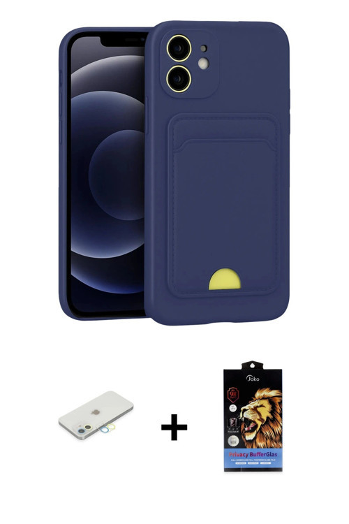 ieg™ iPhone 11 Kılıf Vadi Çizgi Prime - Siyah Buffer Hayalet Cam Ekran Koruyucu + Sarı Renkli Kamera