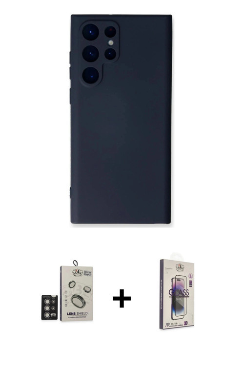ieg™ Galaxy S24 Ultra Kılıf Ahenk Serisi - Siyah Bilvis 3D Cam Ekran Koruyucu + Derin Mor Bilvis Tit