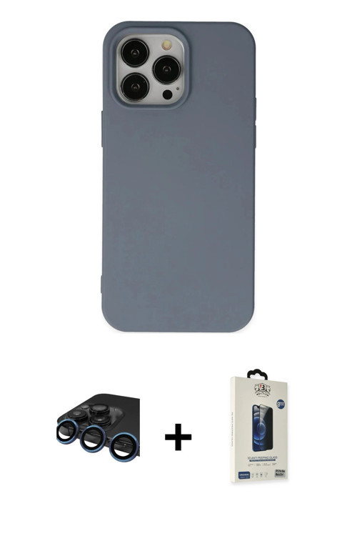 ieg™ iPhone 15 Pro Max Kılıf Ahenk Serisi - Siyah Bilvis Hayalet Cam Ekran Koruyucu + Lacivert Raze