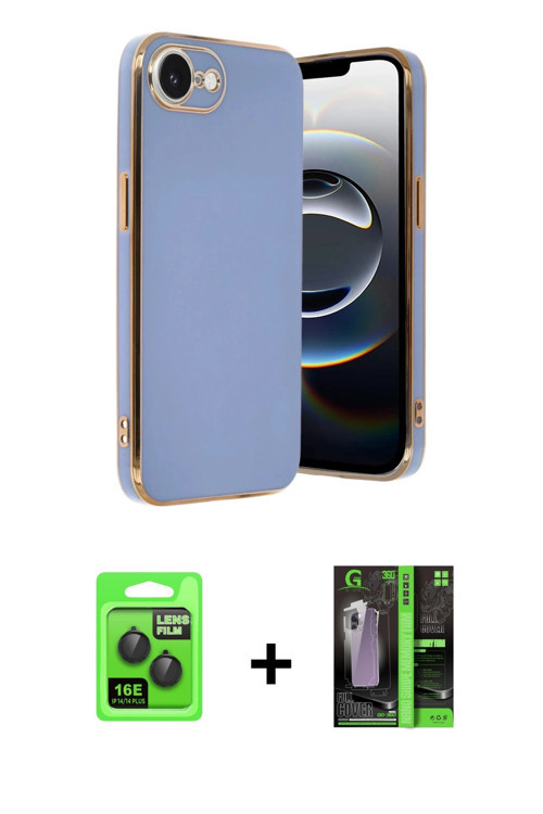ieg™ iPhone 16E Kılıf Yankı Serisi - Şeffaf 360 Full Body Arka Koruyucu + Siyah Raze Metal Kamera Le