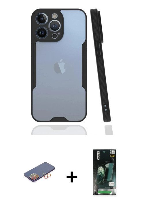 ieg™ iPhone 13 Pro Kılıf Atlas Asil Serisi - Şeffaf 360 Full Body Arka Koruyucu + Turuncu Renkli Kam