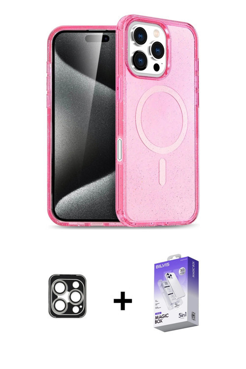 ieg™ iPhone 16 Pro Max Kılıf Nova Asil Prime - Siyah Bilvis 5in1 3D Magic Cam Ekran Koruyucu + Gümüş