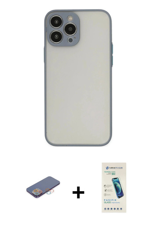 ieg™ iPhone 13 Pro Max Kılıf Ahenk Çizgi Serisi - Şeffaf Pasifik Cam Ekran Koruyucu + Pembe Renkli K