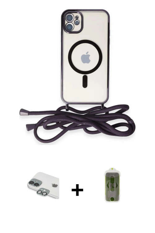 ieg™ iPhone 11 Kılıf Eksen Özel Seri - Siyah Joko Magic 5D Hayalet Cam + Yeşil Pers Alüminyum Kamera