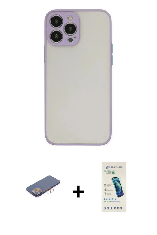 ieg™ iPhone 13 Pro Max Kılıf Ahenk Çizgi Serisi - Şeffaf Pasifik Cam Ekran Koruyucu + Pembe Renkli K