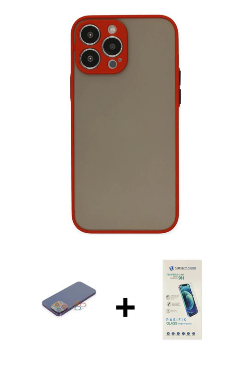 ieg™ iPhone 13 Pro Max Kılıf Ahenk Çizgi Serisi - Şeffaf Pasifik Cam Ekran Koruyucu + Pembe Renkli K