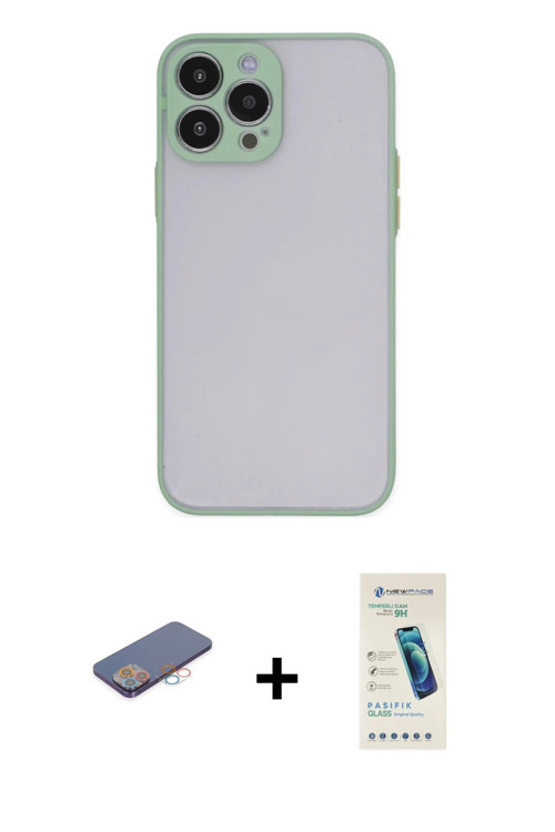 ieg™ iPhone 13 Pro Max Kılıf Ahenk Çizgi Serisi - Şeffaf Pasifik Cam Ekran Koruyucu + Pembe Renkli K