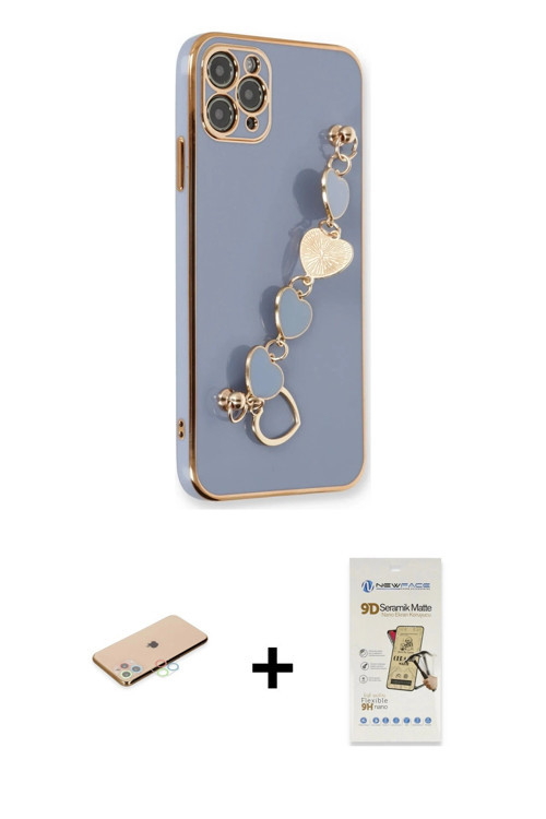 ieg™ iPhone 11 Pro Kılıf Nova Işık Prime - Siyah Mat Seramik Nano Ekran Koruyucu + Mavi Renkli Kamer