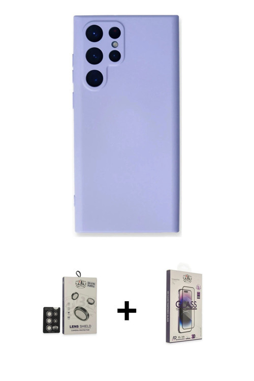 ieg™ Galaxy S24 Ultra Kılıf Ahenk Serisi - Siyah Bilvis 3D Cam Ekran Koruyucu + Derin Mor Bilvis Tit