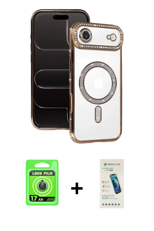ieg™ iPhone 17 Air Kılıf Zirve Doku Prime - Şeffaf Pasifik Cam Ekran Koruyucu + Mavi Raze Metal Kame