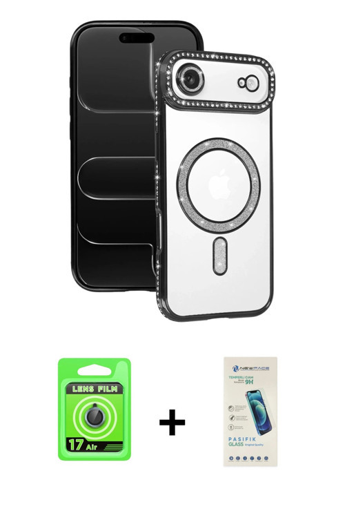 ieg™ iPhone 17 Air Kılıf Zirve Doku Prime - Şeffaf Pasifik Cam Ekran Koruyucu + Mavi Raze Metal Kame