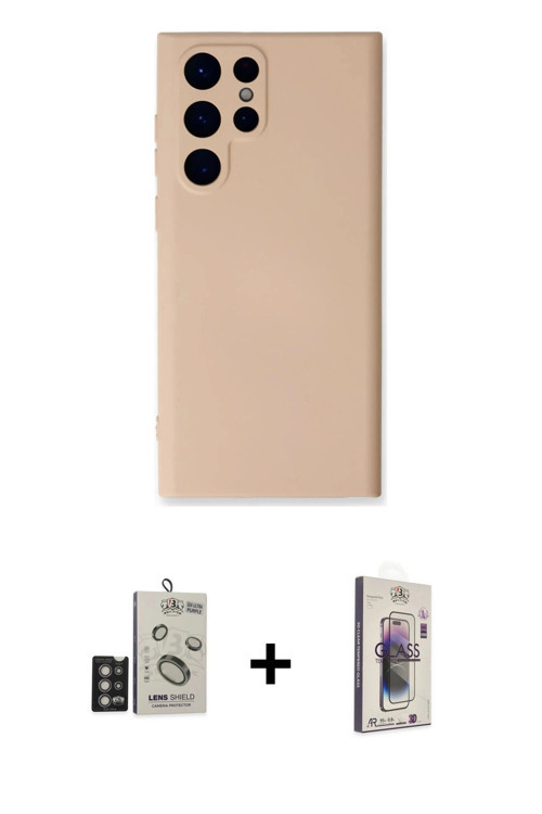 ieg™ Galaxy S24 Ultra Kılıf Ahenk Serisi - Siyah Bilvis 3D Cam Ekran Koruyucu + Derin Mor Bilvis Tit