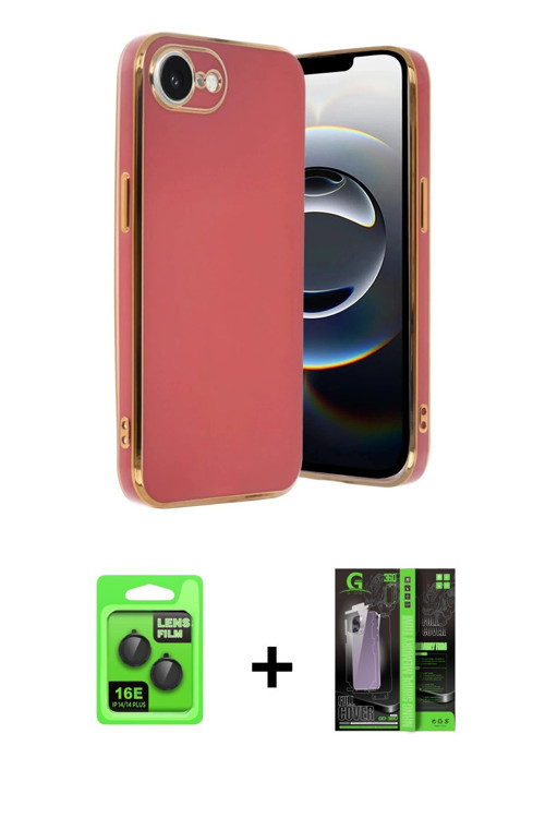 ieg™ iPhone 16E Kılıf Yankı Serisi - Şeffaf 360 Full Body Arka Koruyucu + Siyah Raze Metal Kamera Le