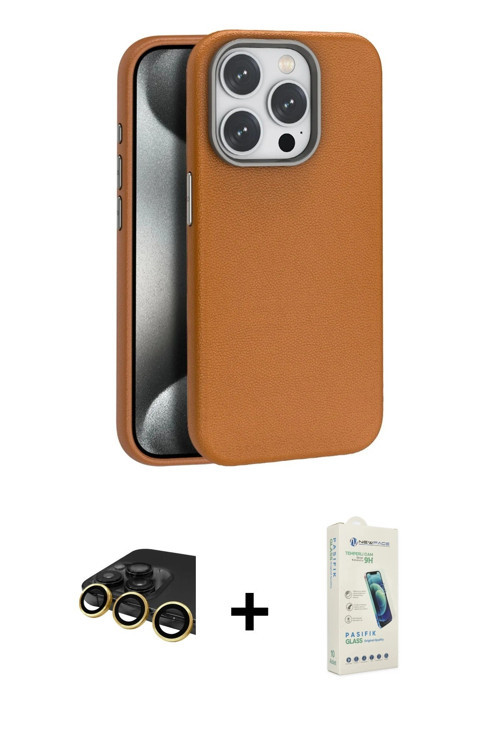 ieg™ iPhone 14 Pro Max Kılıf Zirve Modern Prime - Şeffaf Pasifik Cam Ekran Koruyucu + Gold Raze Meta