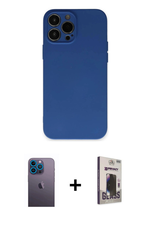 ieg™ iPhone 13 Pro Max Kılıf Ahenk Serisi - Siyah Bilvis Hayalet Cam Ekran Koruyucu + Mavi Neon Fosf