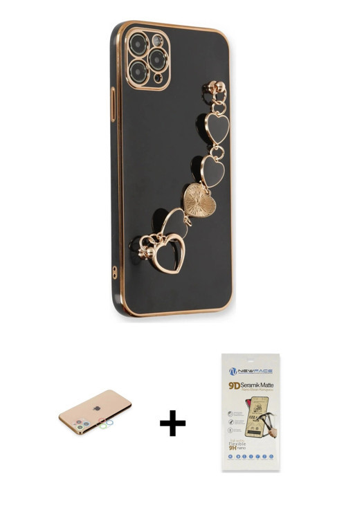 ieg™ iPhone 11 Pro Kılıf Nova Işık Prime - Siyah Mat Seramik Nano Ekran Koruyucu + Mavi Renkli Kamer