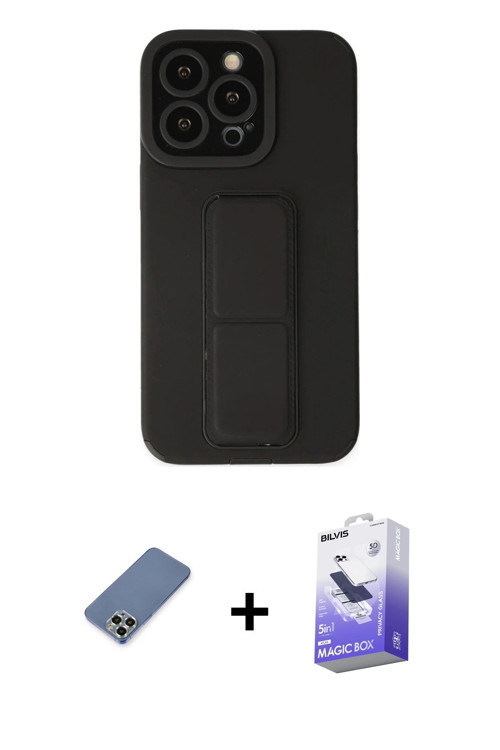 ieg™ iPhone 13 Pro Max Kılıf Çekirdek Yansıma - Siyah Bilvis 5in1 5D Magic Hayalet Cam Ekran Koruyuc