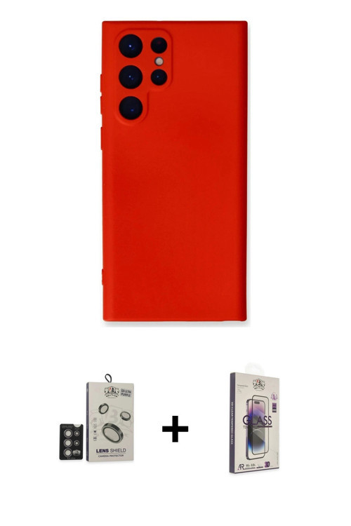 ieg™ Galaxy S24 Ultra Kılıf Ahenk Serisi - Siyah Bilvis 3D Cam Ekran Koruyucu + Derin Mor Bilvis Tit