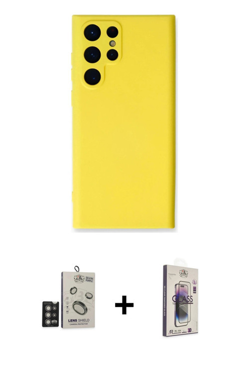ieg™ Galaxy S24 Ultra Kılıf Ahenk Serisi - Siyah Bilvis 3D Cam Ekran Koruyucu + Derin Mor Bilvis Tit