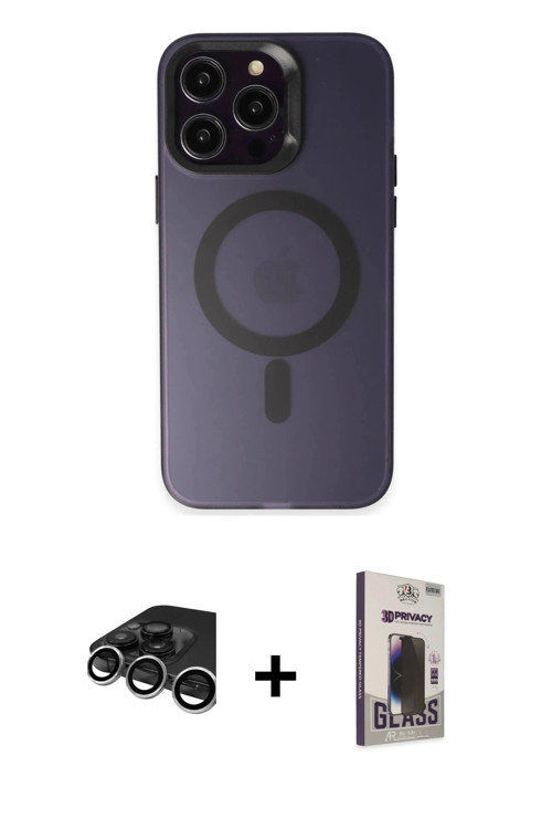 ieg™ iPhone 15 Pro Kılıf Kozmos Çizgi Prime - Siyah Bilvis Hayalet Cam Ekran Koruyucu + Gümüş Raze M