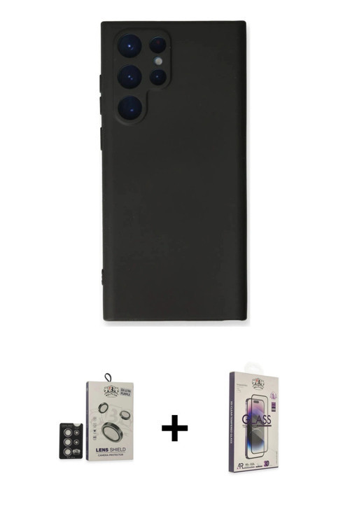 ieg™ Galaxy S24 Ultra Kılıf Ahenk Serisi - Siyah Bilvis 3D Cam Ekran Koruyucu + Derin Mor Bilvis Tit