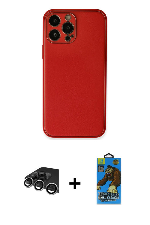 ieg™ iPhone 13 Pro Max Kılıf Yadigar Klasik - Siyah 18D Cam Ekran Koruyucu + Gümüş Raze Metal Kamera