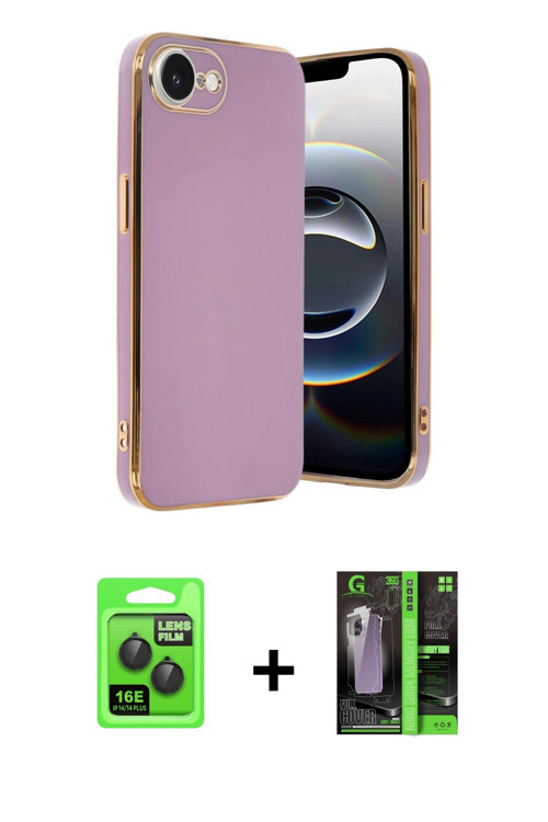 ieg™ iPhone 16E Kılıf Yankı Serisi - Şeffaf 360 Full Body Arka Koruyucu + Siyah Raze Metal Kamera Le