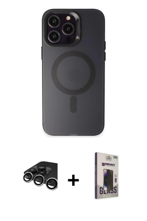 ieg™ iPhone 15 Pro Kılıf Kozmos Çizgi Prime - Siyah Bilvis Hayalet Cam Ekran Koruyucu + Gümüş Raze M