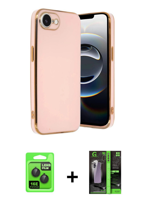 ieg™ iPhone 16E Kılıf Yankı Serisi - Şeffaf 360 Full Body Arka Koruyucu + Siyah Raze Metal Kamera Le