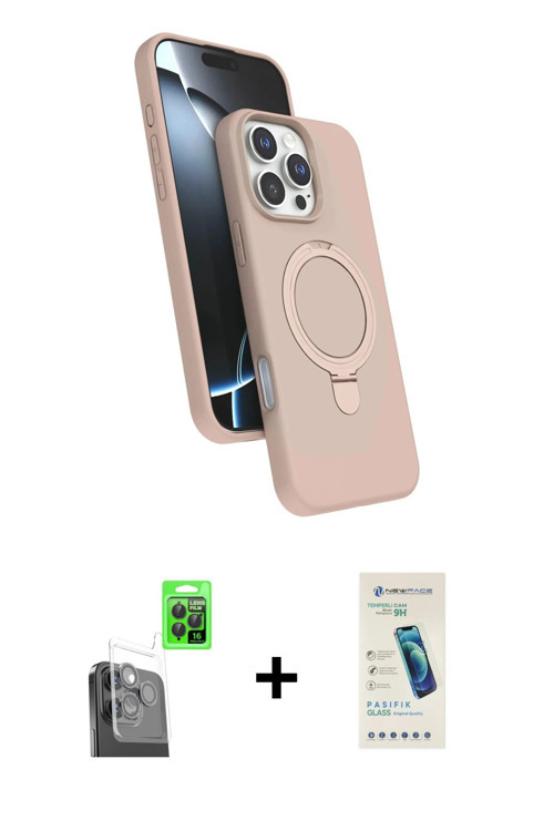 ieg™ iPhone 16 Pro Max Kılıf İz Işık Koleksiyonu - Şeffaf Pasifik Cam Ekran Koruyucu + Siyah Raze Me