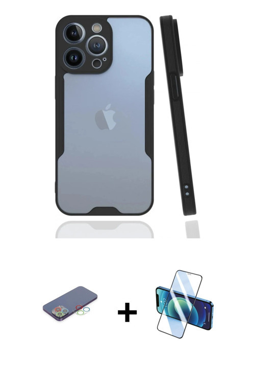 ieg™ iPhone 13 Pro Kılıf Atlas Asil Serisi - Siyah 3D Antistatik Seramik Nano Ekran Koruyucu + Mavi