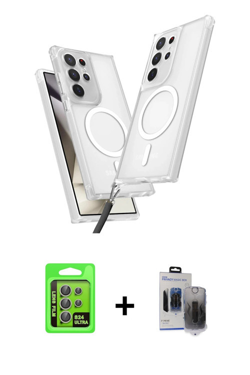 ieg™ Galaxy S24 Ultra Kılıf Atlas Doku Koleksiyonu - Siyah Vanessa Magic Hayalet Cam + Gri Raze Meta