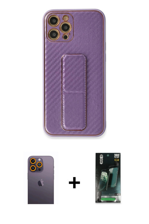 ieg™ iPhone 12 Pro Kılıf Yörünge Yansıma - Şeffaf 360 Full Body Arka Koruyucu + Sarı Neon Fosforlu K