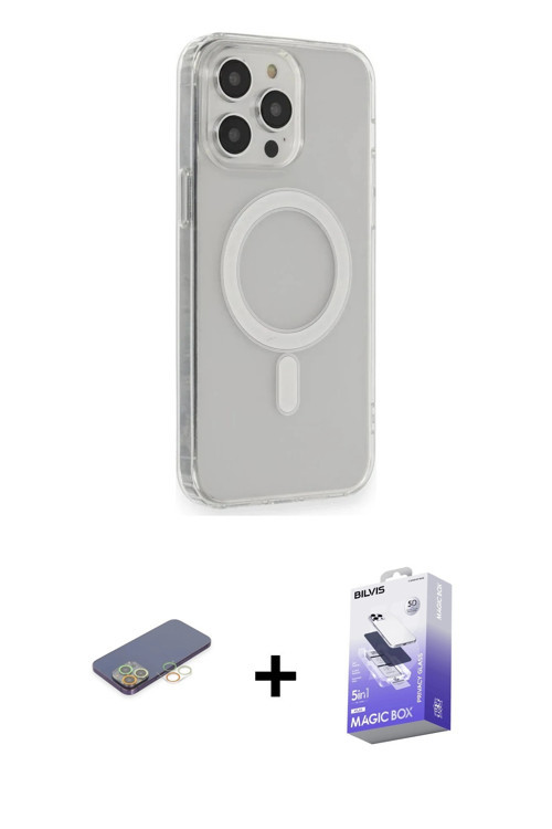 ieg™ iPhone 13 Pro Max Kılıf Pusula Çizgi Koleksiyonu - Siyah Bilvis 5in1 5D Magic Hayalet Cam Ekran