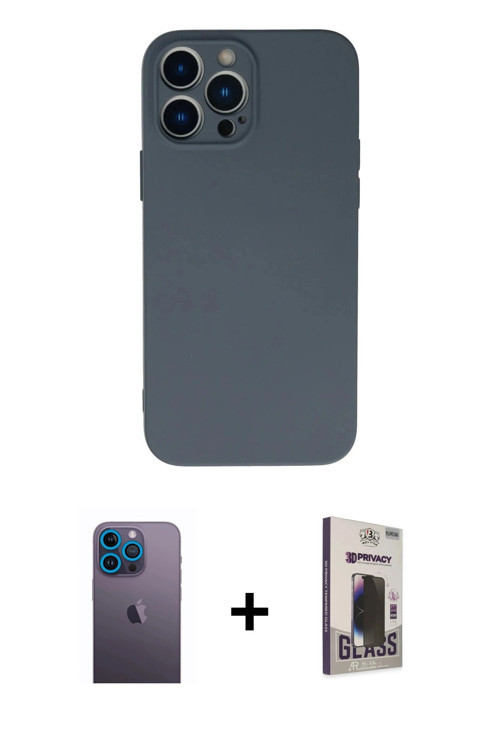 ieg™ iPhone 13 Pro Max Kılıf Ahenk Serisi - Siyah Bilvis Hayalet Cam Ekran Koruyucu + Mavi Neon Fosf