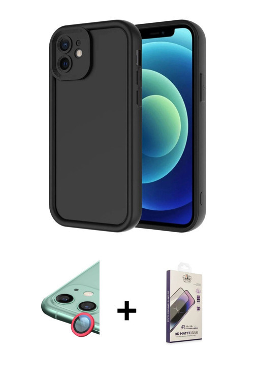 ieg™ iPhone 11 Kılıf Yankı Yansıma Özel Seri - Siyah Bilvis 3D Mat Cam Ekran Koruyucu + Kırmızı Raze