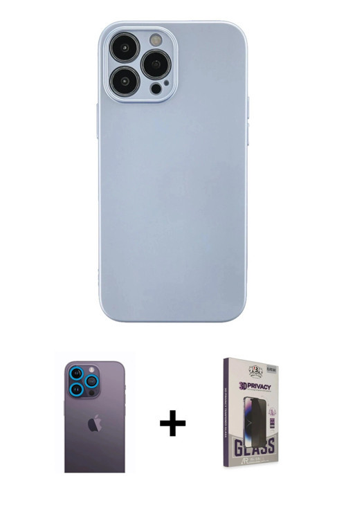 ieg™ iPhone 13 Pro Max Kılıf Ahenk Serisi - Siyah Bilvis Hayalet Cam Ekran Koruyucu + Mavi Neon Fosf