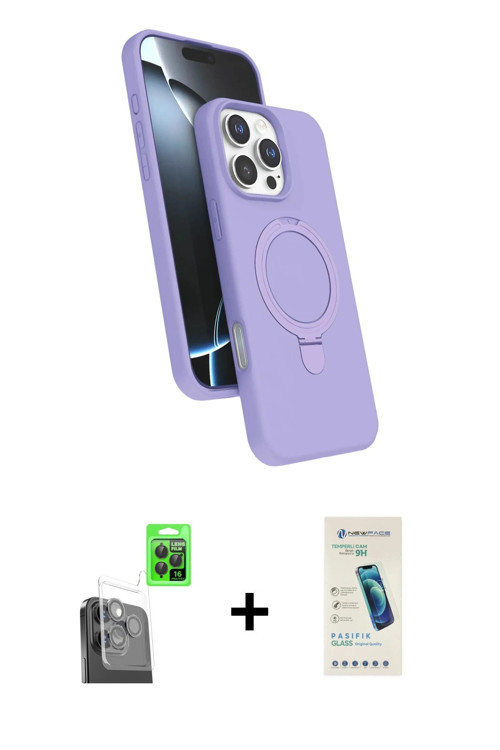 ieg™ iPhone 16 Pro Max Kılıf İz Işık Koleksiyonu - Şeffaf Pasifik Cam Ekran Koruyucu + Siyah Raze Me