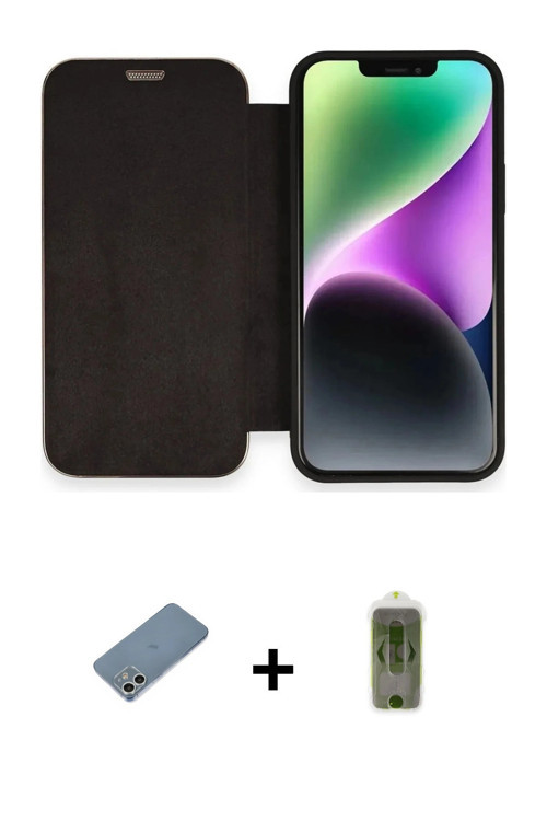 ieg™ iPhone 12 Kılıf Siluet Minimal Serisi - Siyah Joko Magic 5D Hayalet Cam + Gümüş Shine Kamera Le